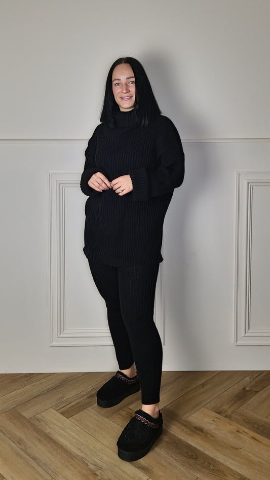 ROISIN - Two Piece Roll Neck Jumper & Leggings Set Black
