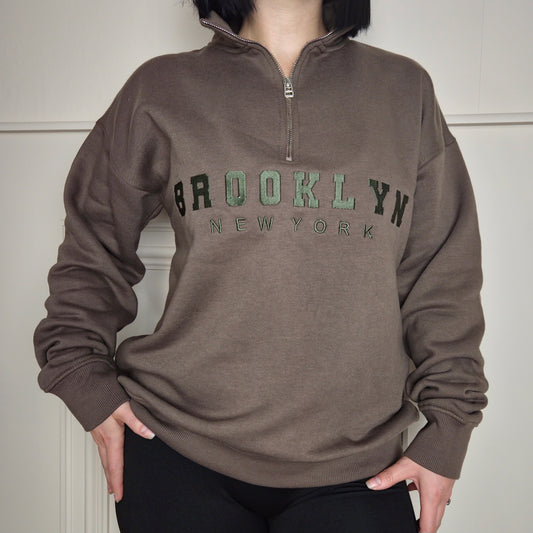BROOKLYN - Half Zip Sweatshirt Chocolate