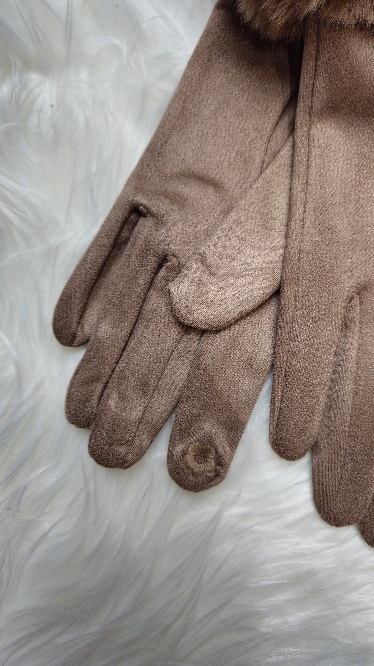 MACEY - Suedette Faux Fur Gloves Taupe