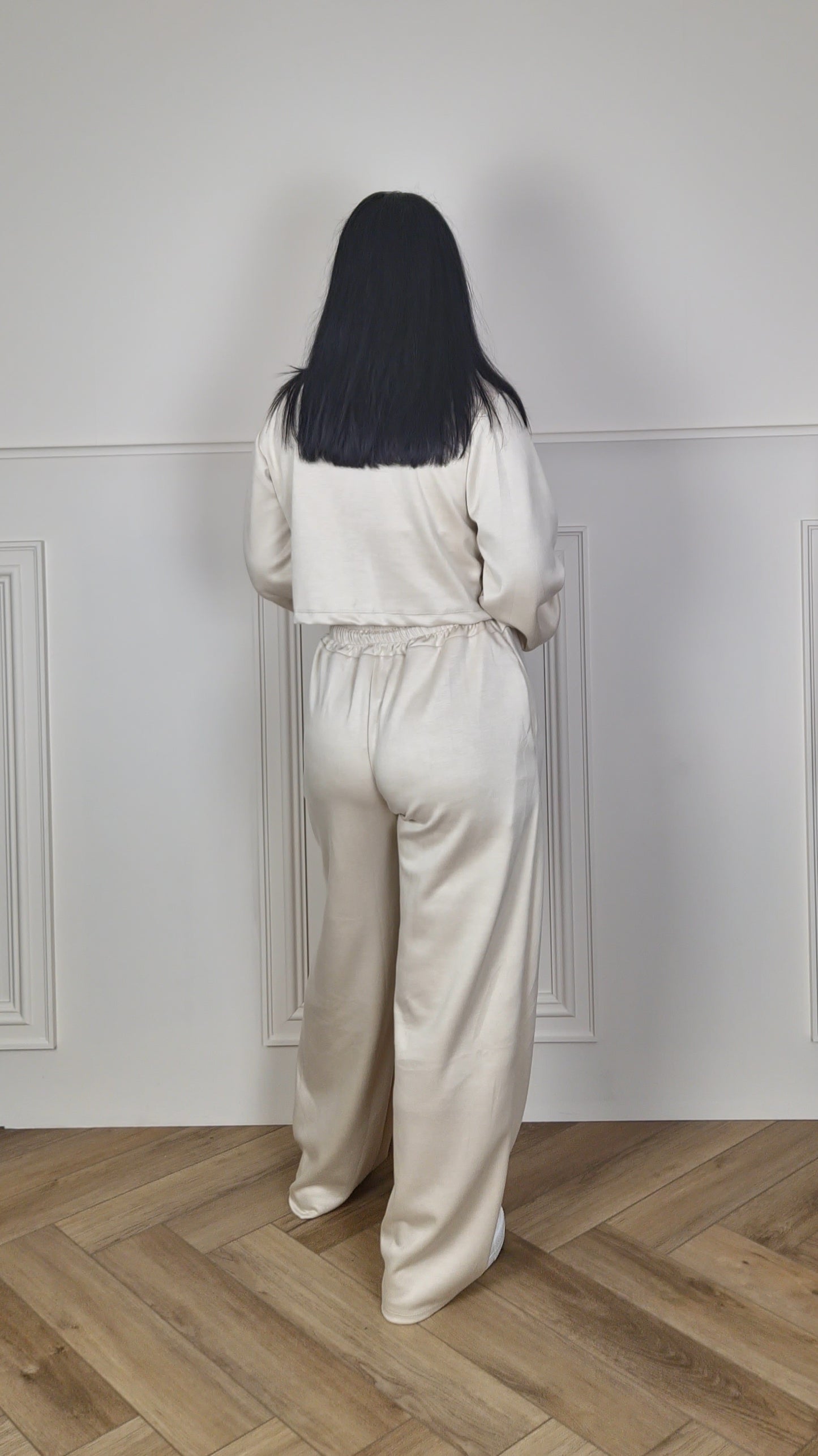 MONIQUE - Bomber Zip Up Jacket With Wide Leg Trouser Set Cream