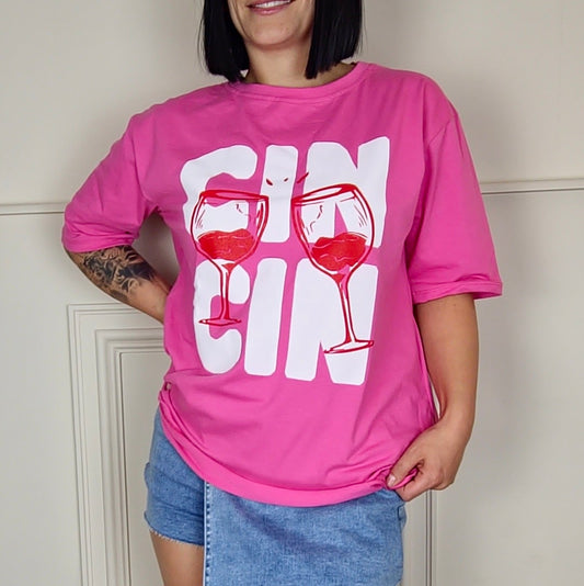 CIN CIN - 100% Cotton Graphic Tee Hot Pink