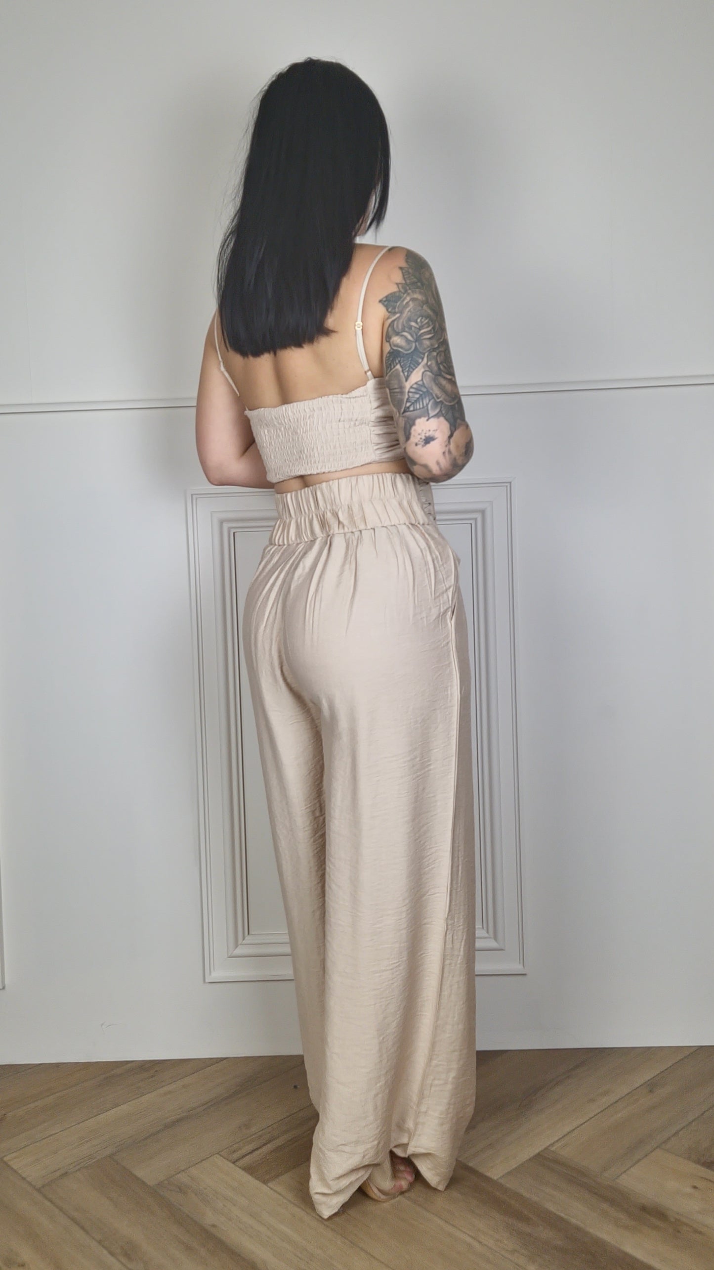 FRAN - Tie Front Crop Top & Wide Leg Trousers