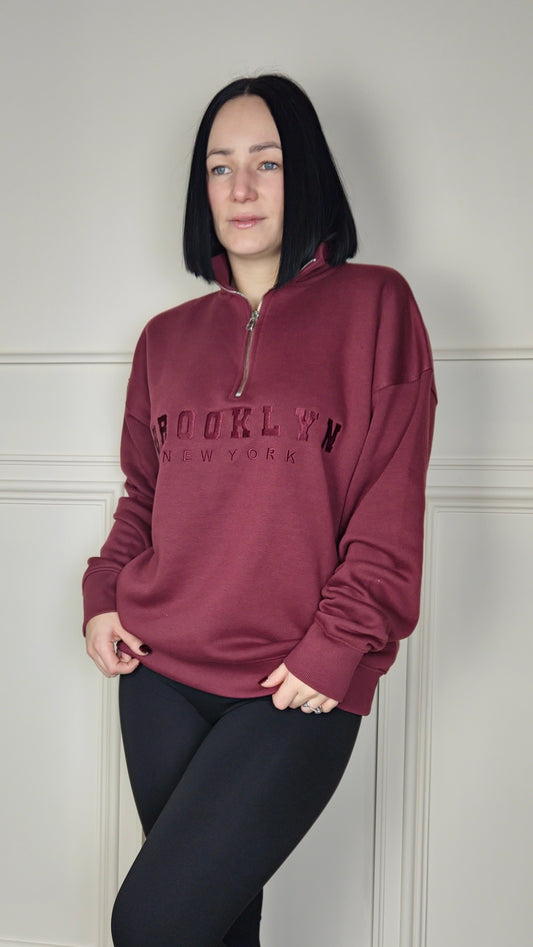 BROOKLYN - Half Zip Sweatshirt Burgundy