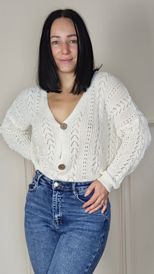ARLINA - Crochet Knitted Cardigan Ivory