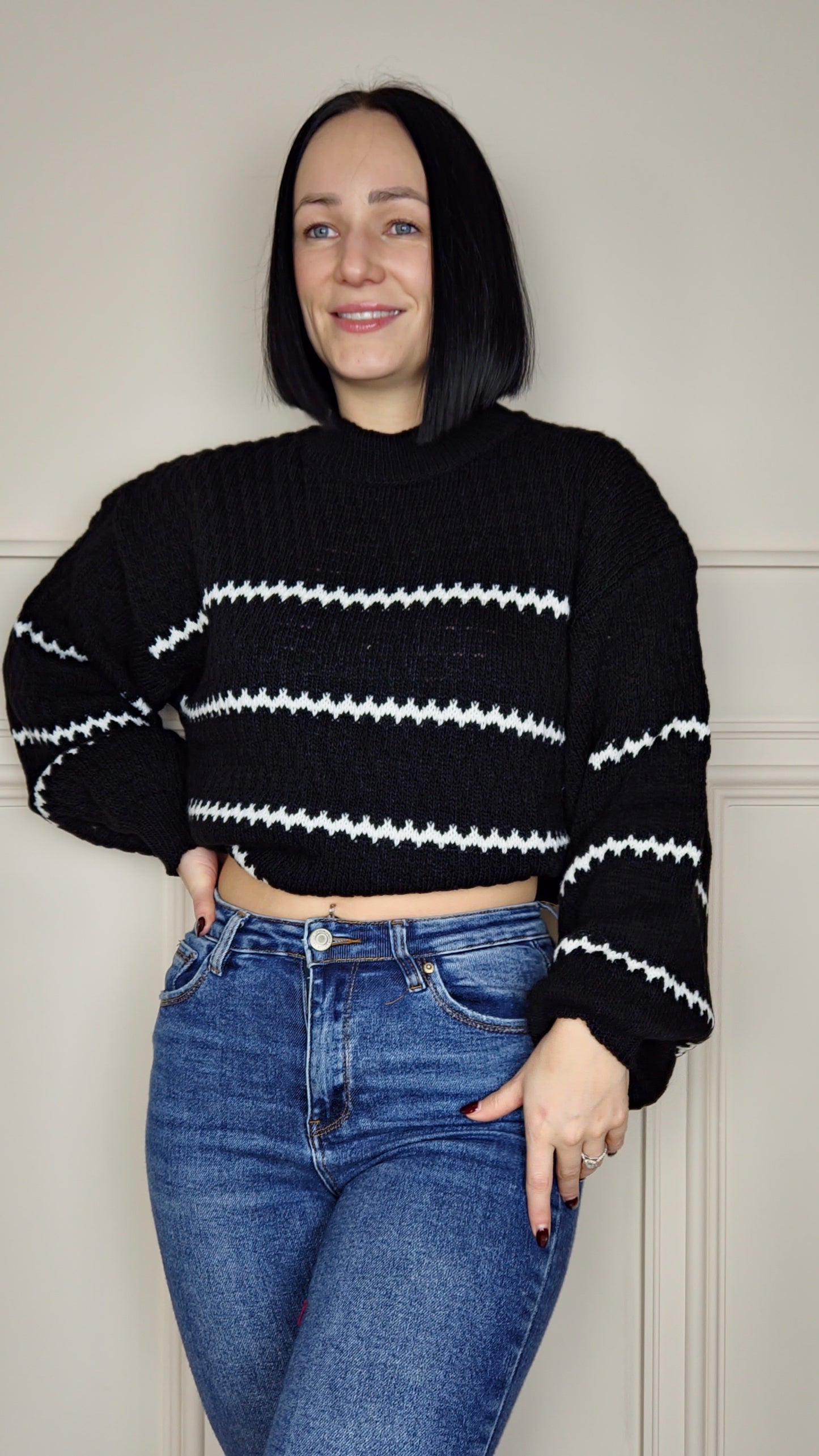 CINDY - Patterned Knitted Jumper Black