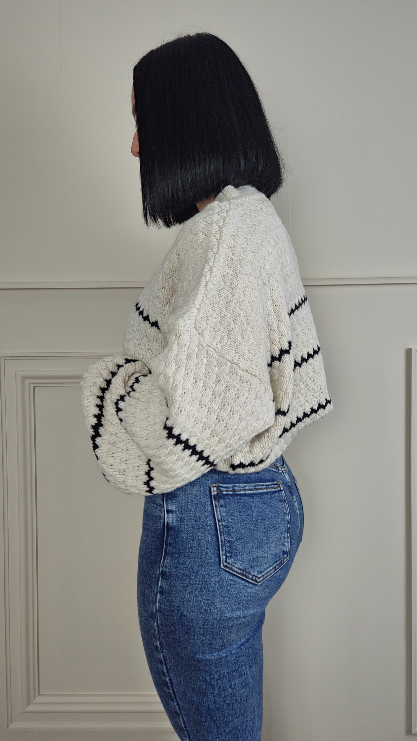 CINDY - Patterned Knitted Jumper Cream