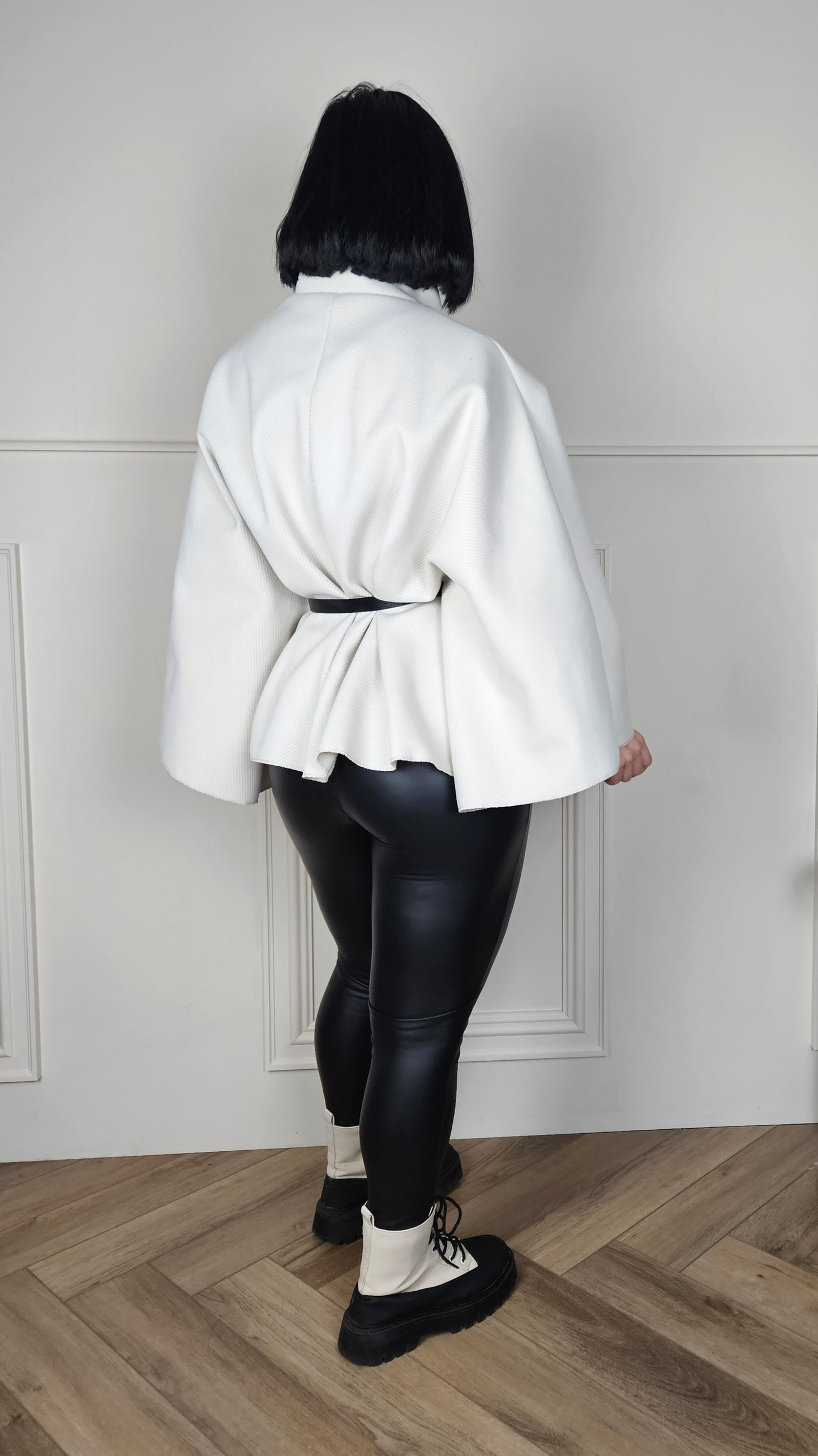 GRACEY - Wool Look Belted Button Cape
