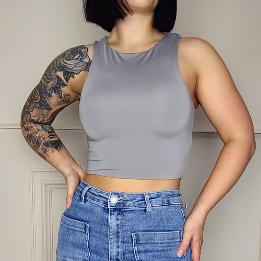 KIM - Slinky Crop Top Grey