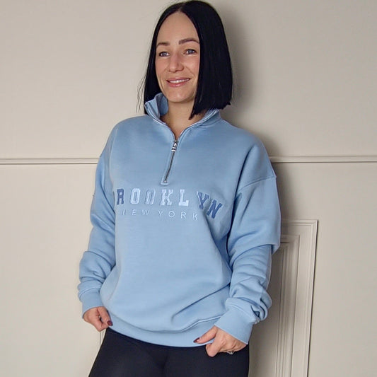 BROOKLYN - Half Zip Sweatshirt Baby Blue