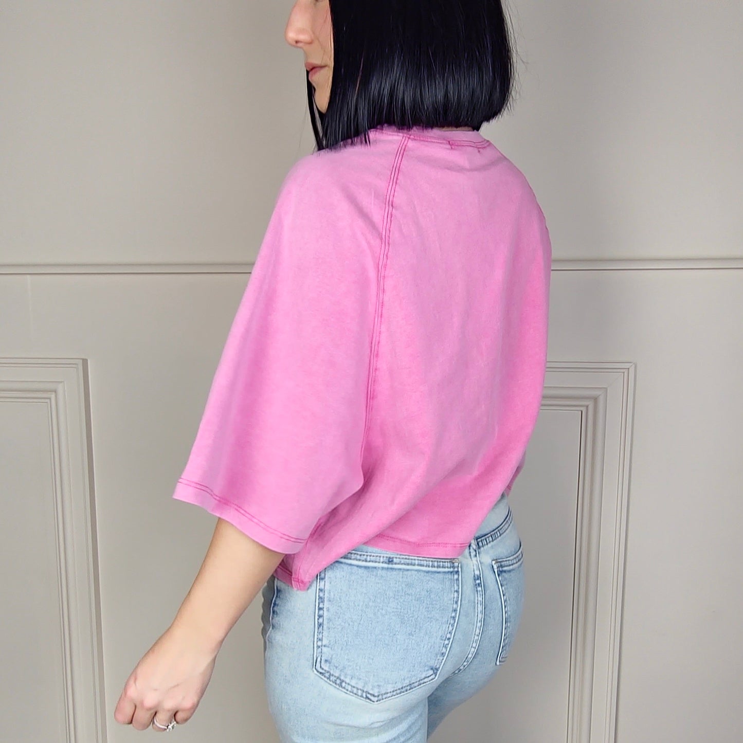 CHARLOTTE - Acid Wash Boxy T-Shirt Pink