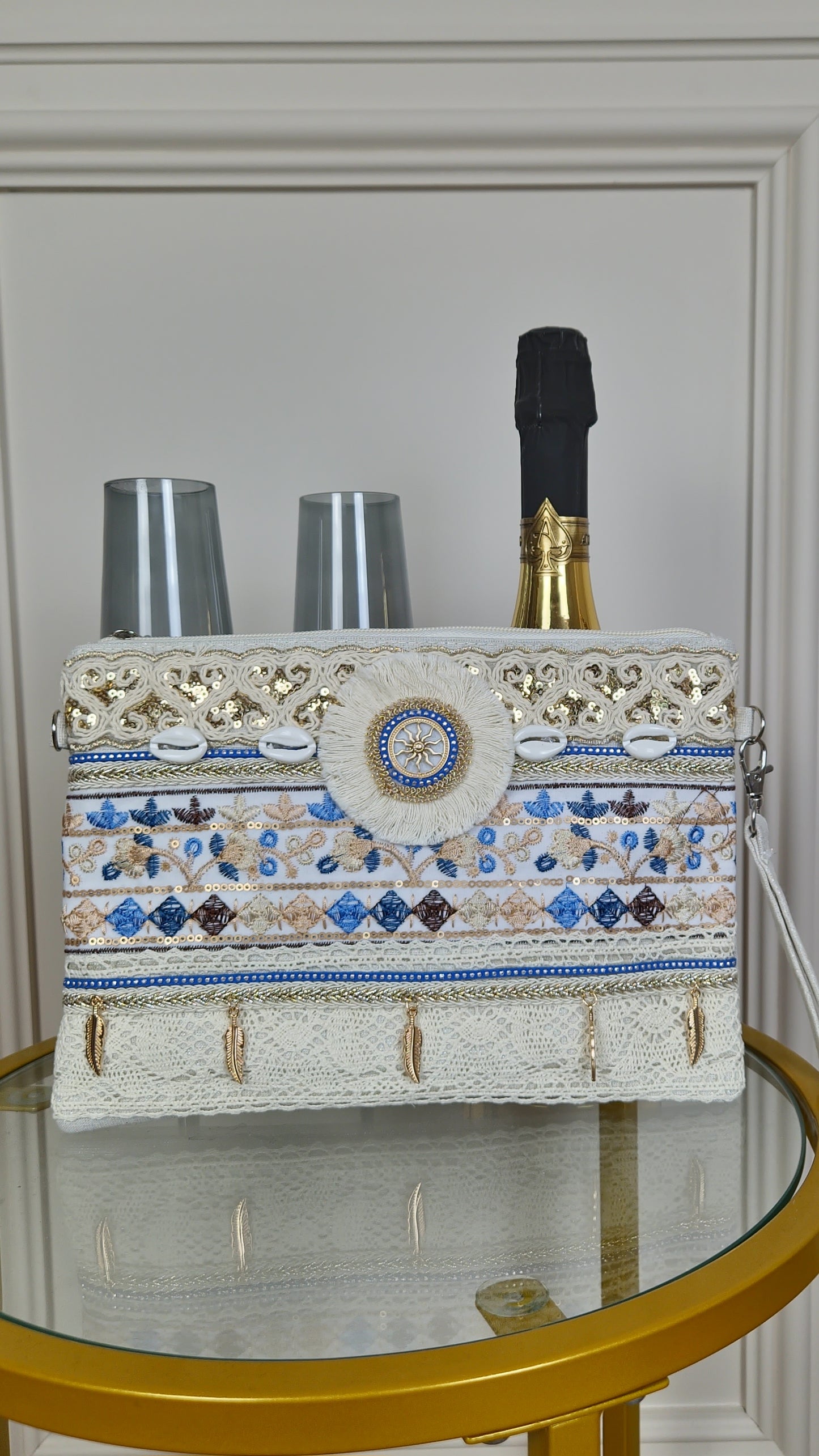 BOHO - Blue Embroided Clutch Bag