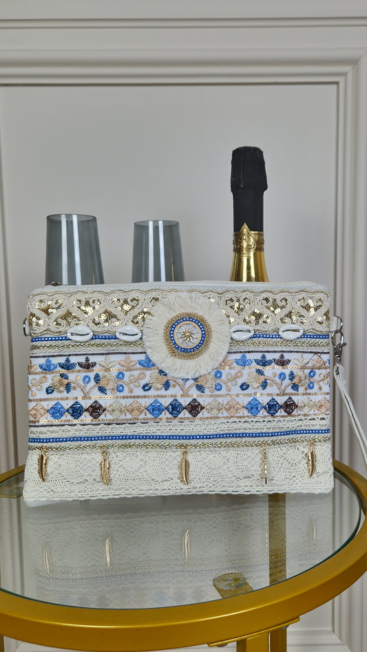 BOHO - Blue Embroided Clutch Bag