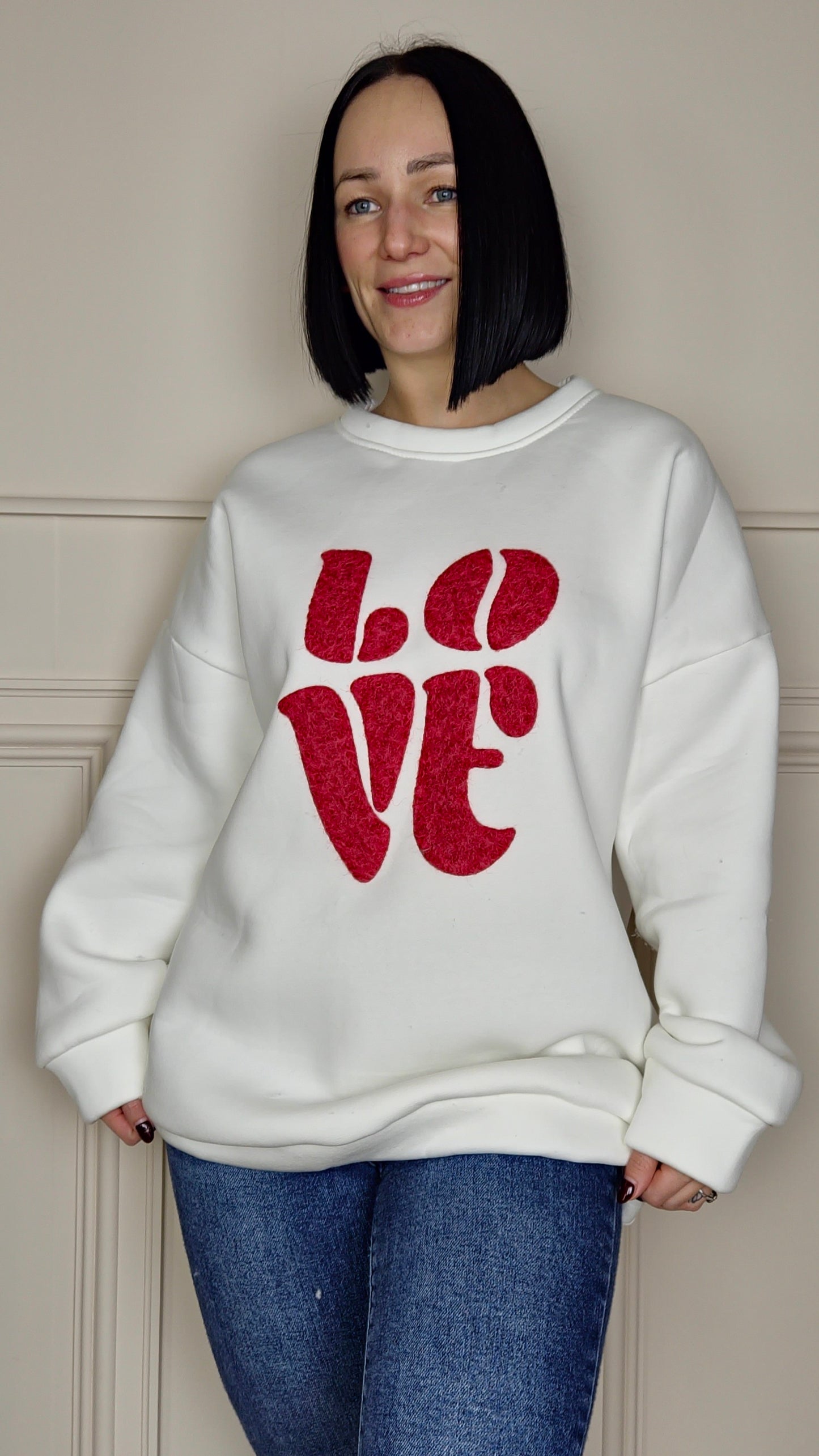 LOVE Graphic Fleece Lined Jumper Wine