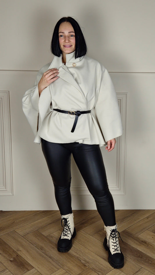 GRACEY - Wool Look Belted Button Cape
