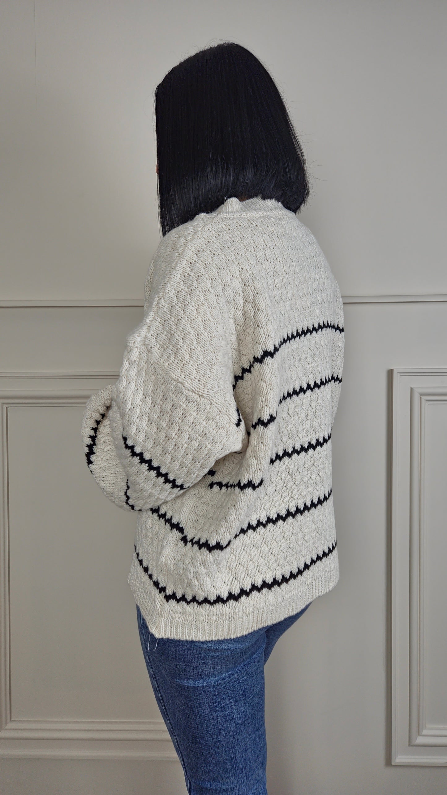 CINDY - Patterned Knitted Jumper Cream