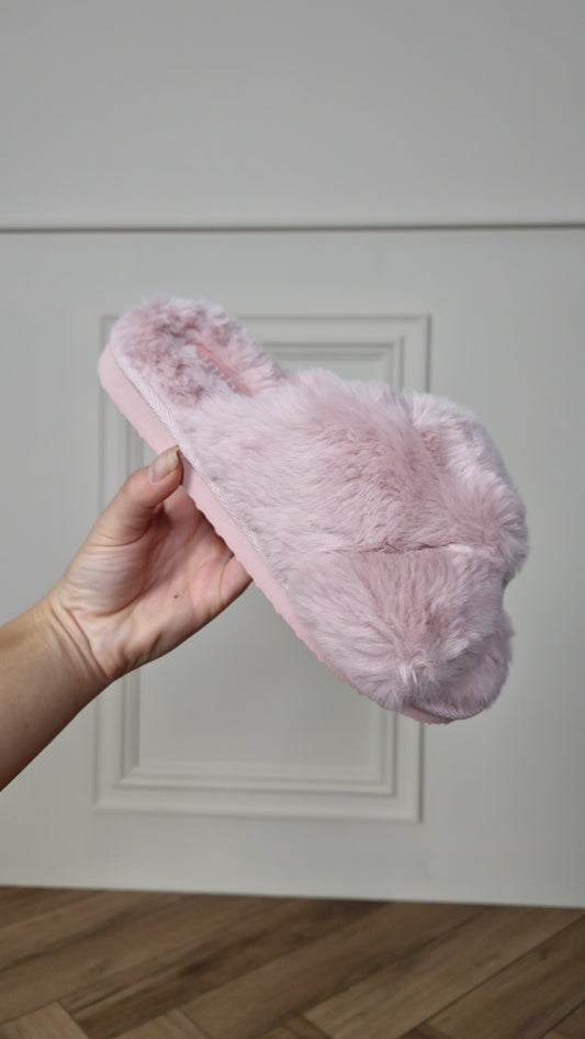 GIGI - Fluffy Crossover Slippers Blush