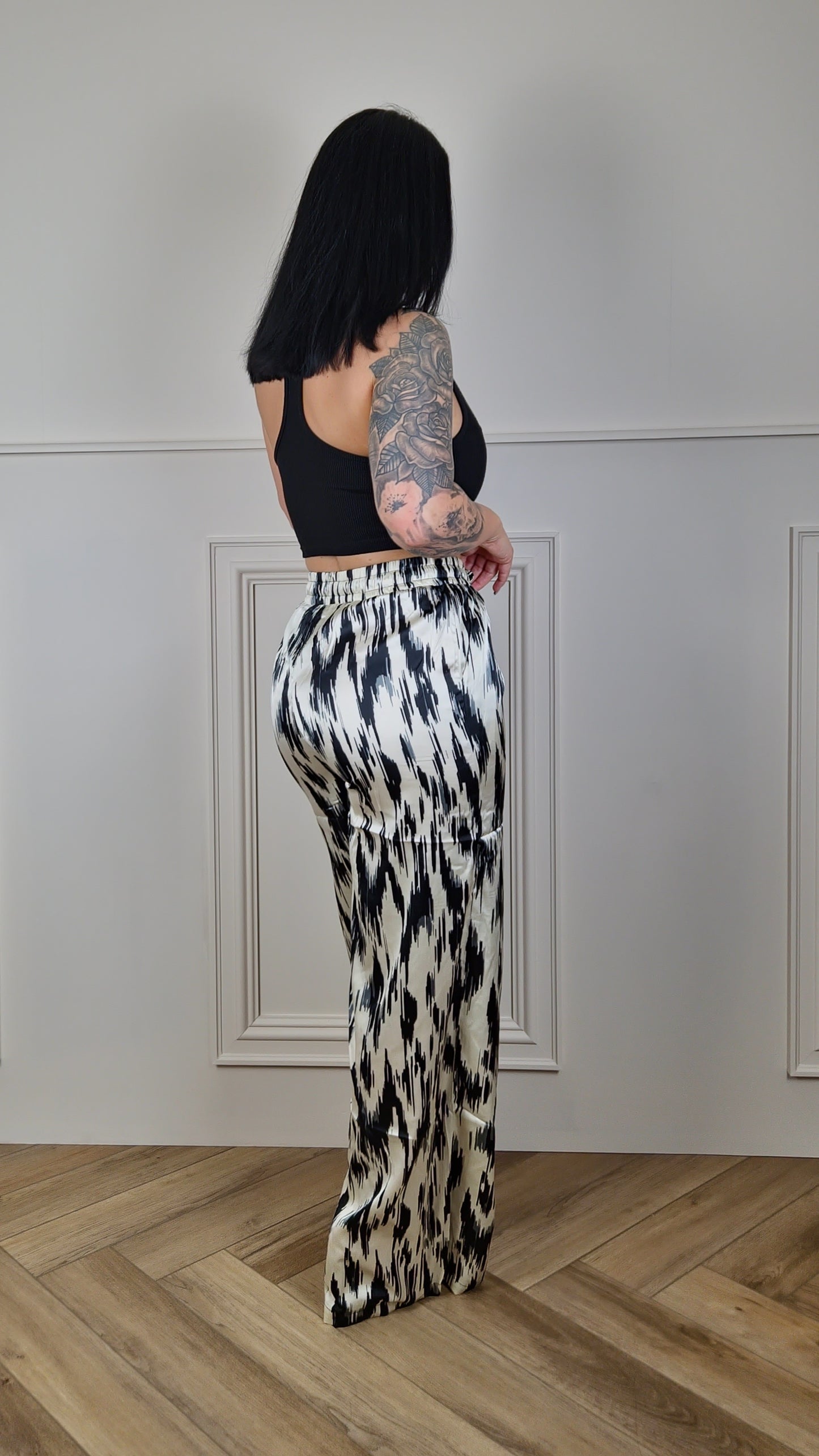 LORA - Animal Print Wide Leg Trousers