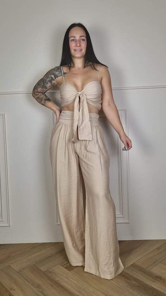 FRAN - Tie Front Crop Top & Wide Leg Trousers