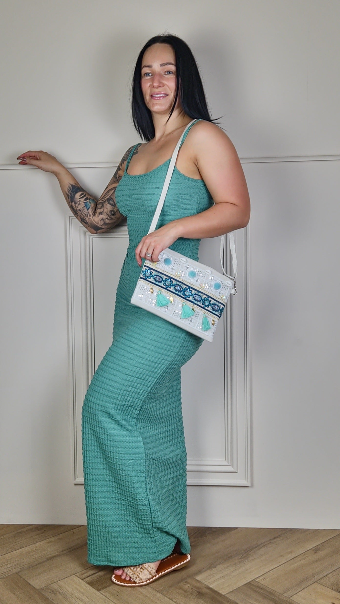 AQUA - Embroided Tassel Clutch Bag