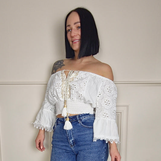 CYNTHIA - Embroiderey Anglaise Gypsy Crop Top