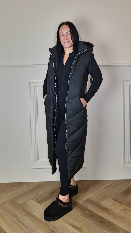 SIENNA - Longline Padded Gilet Black