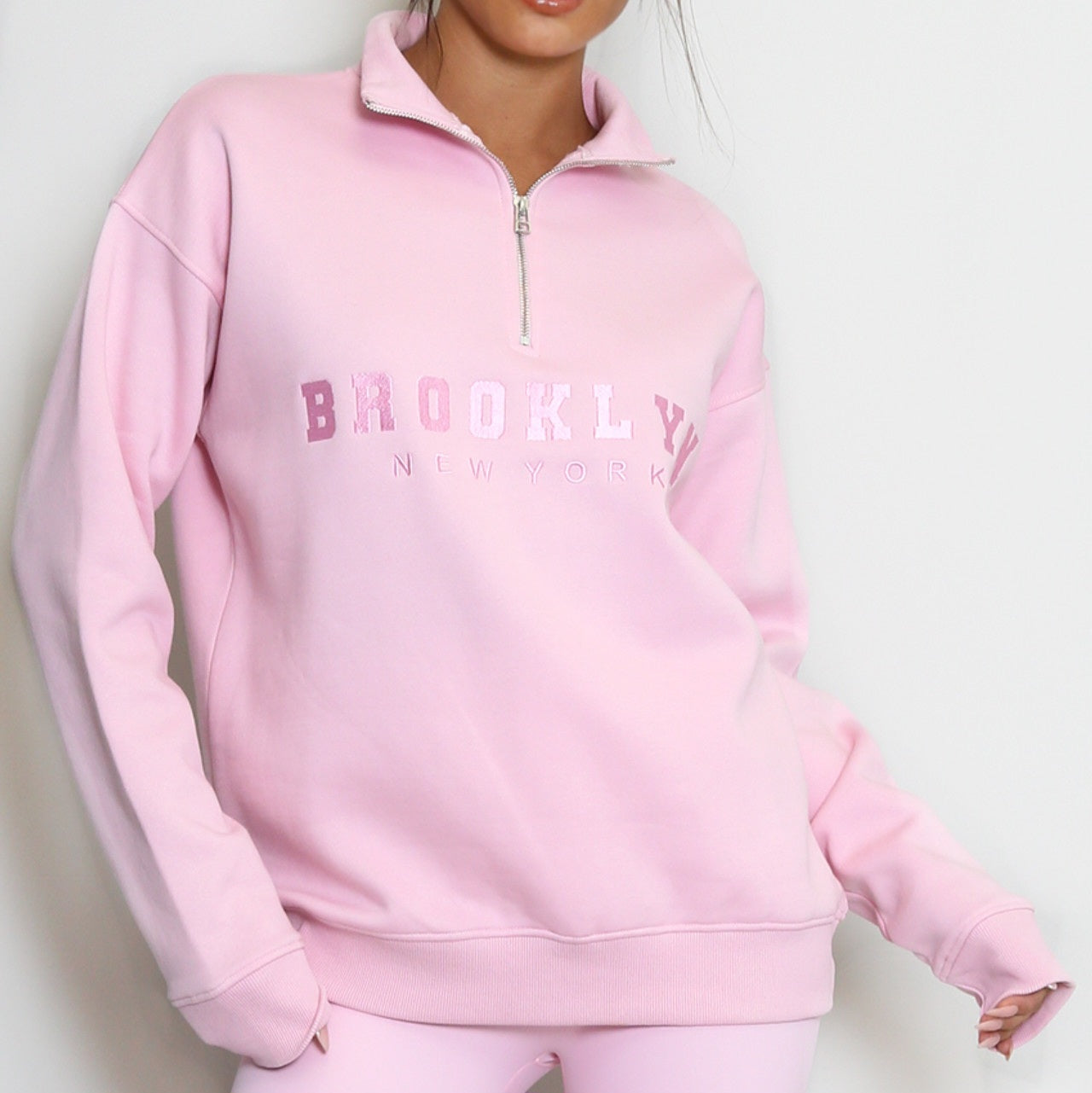 BROOKLYN - Half Zip Sweatshirt Baby Pink