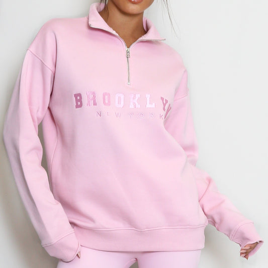 BROOKLYN - Half Zip Sweatshirt Baby Pink