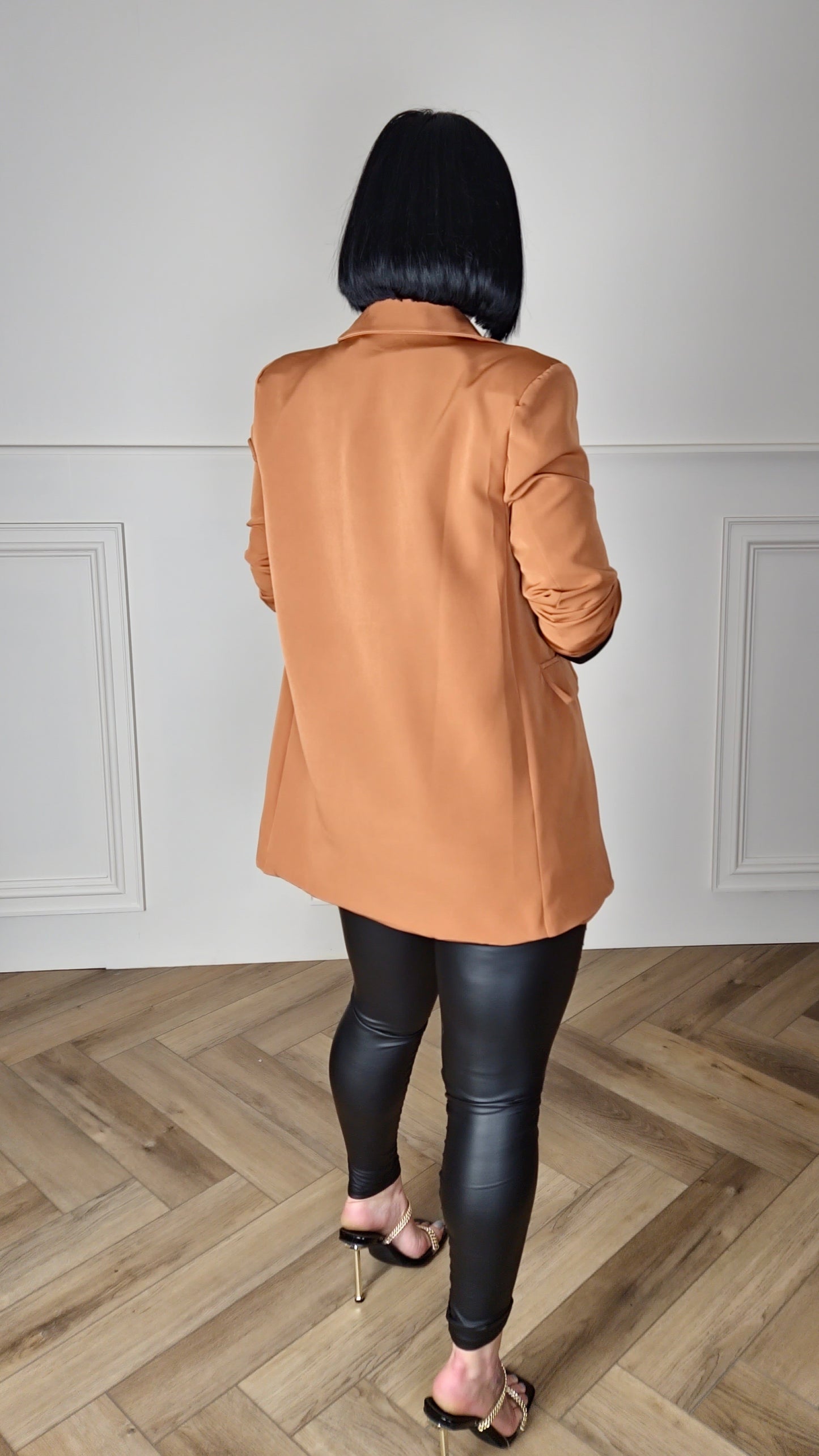 SAFFRON - Premium Faux Leather Cuff Blazer