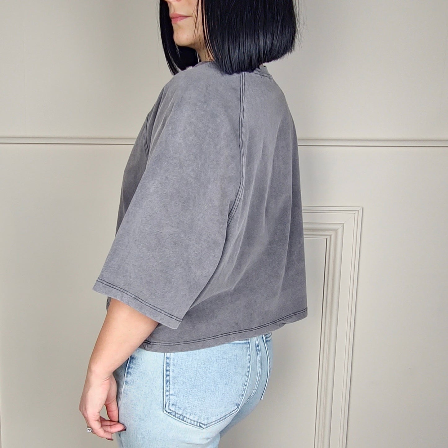 CHARLOTTE - Acid Wash Boxy T-Shirt Grey