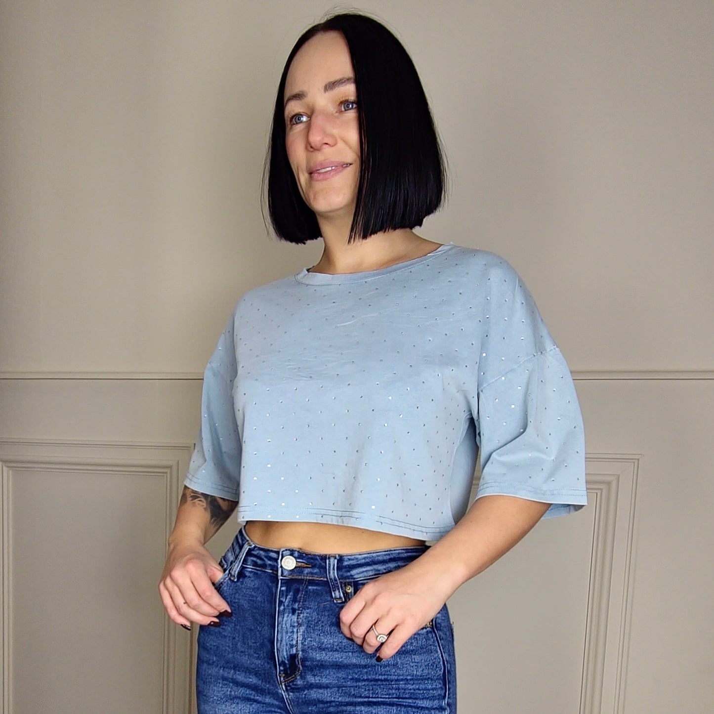 BILLY - Diamanté Studded Crop Top