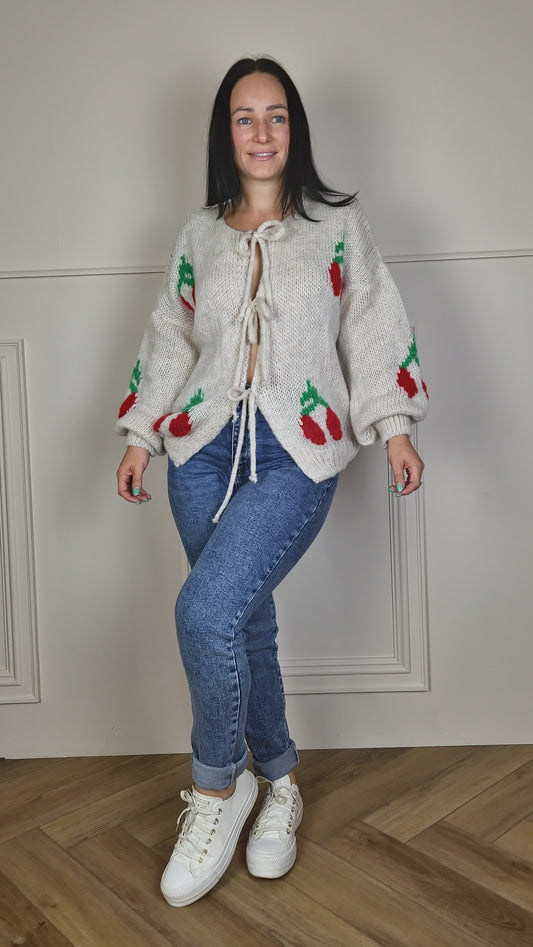 CHERRY - Tie Front Cardigan Cream