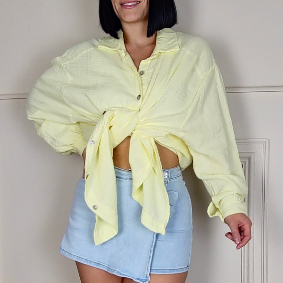 KASIA - Oversized 100% Cotton Shirt Dress Lemon