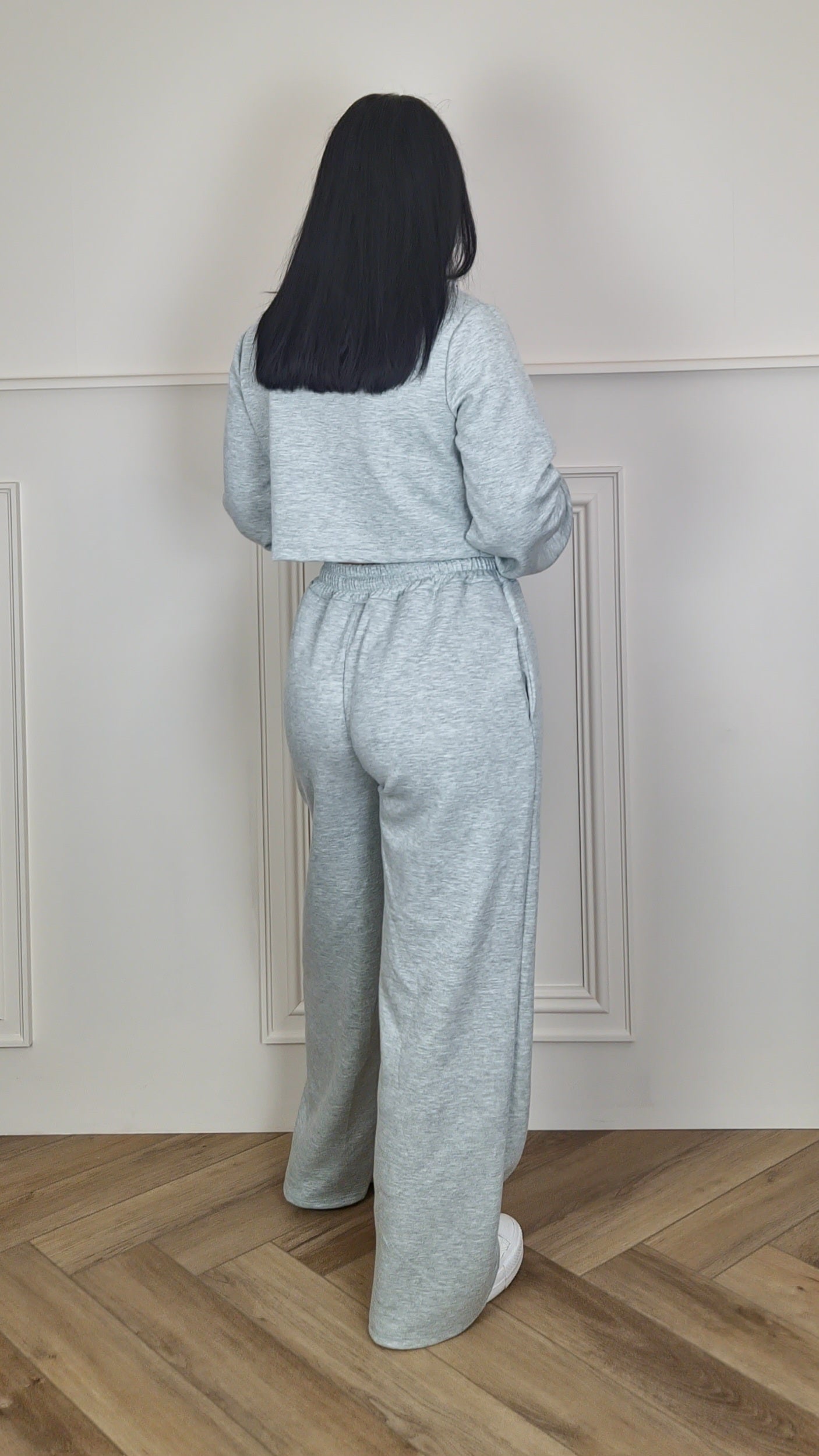 MONIQUE - Bomber Zip Up Jacket With Wide Leg Trouser Set Light Grey