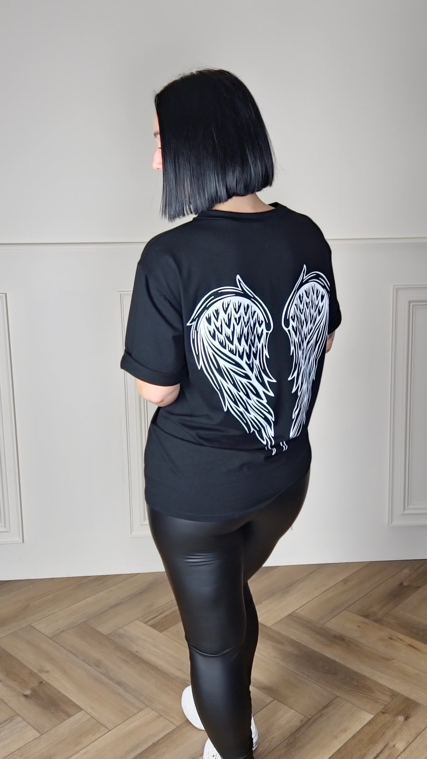 ANGEL - Black 100% Cotton Angel Wing Tee