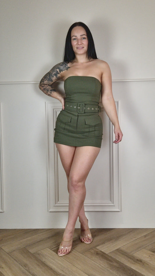 KAIA - Bandeau Belted Playsuit Khaki