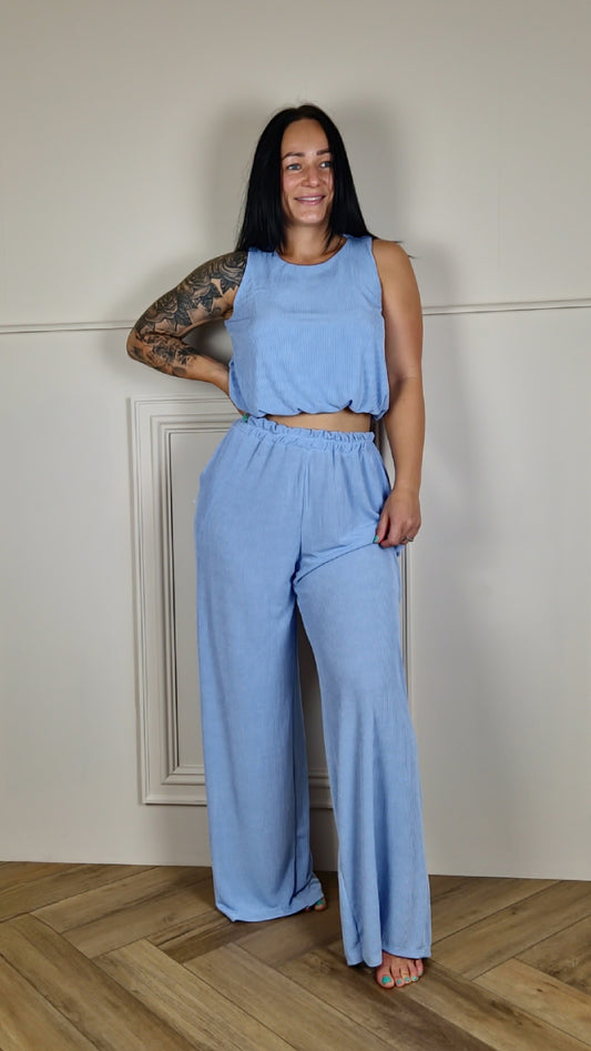 POLLY - Plisse Sleeveless Top & Trouser Set