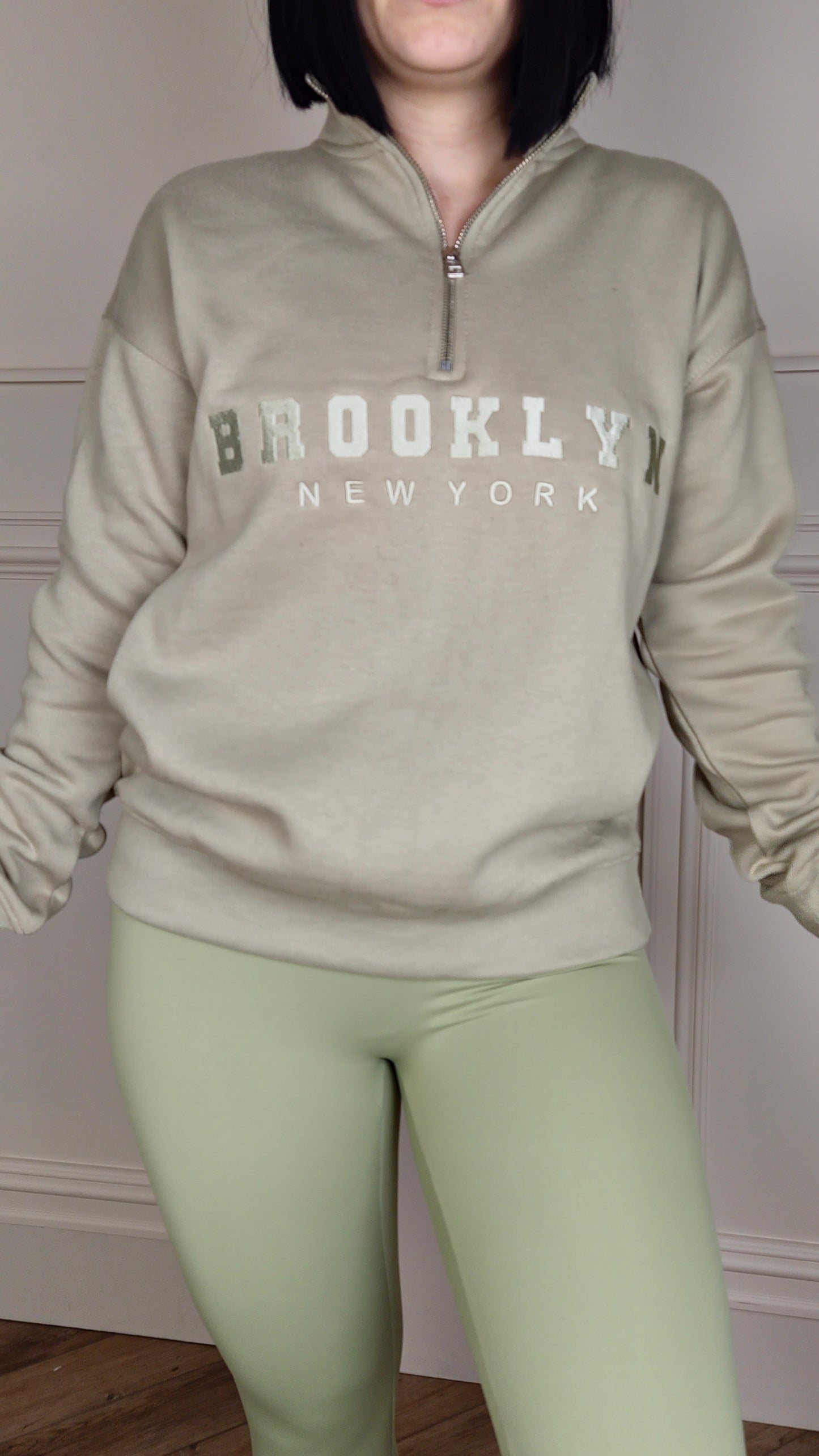 BROOKLYN - Half Zip Sweatshirt Sage Green