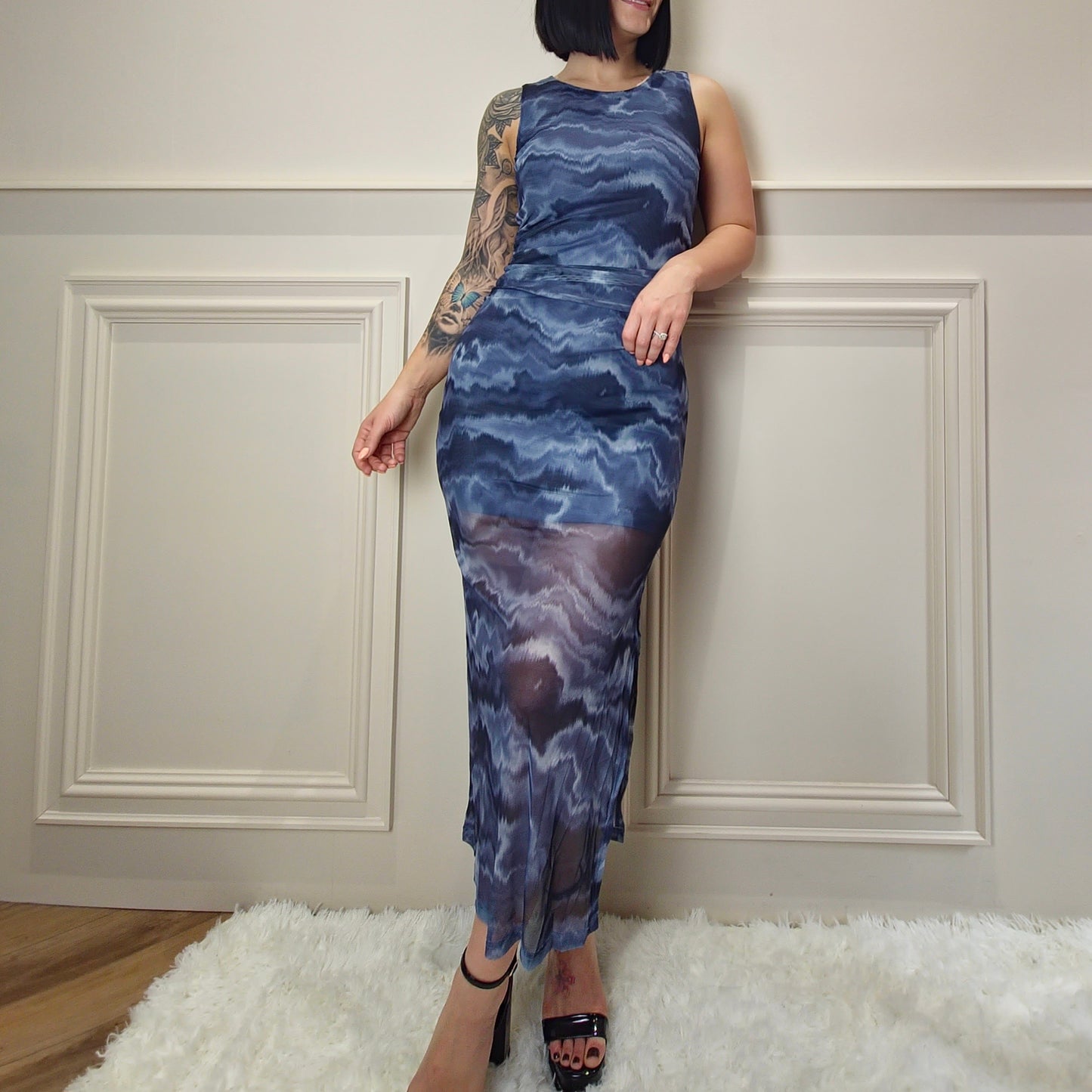ROSIE - Ruched Tie Dye Print Side Slit Maxi Dress