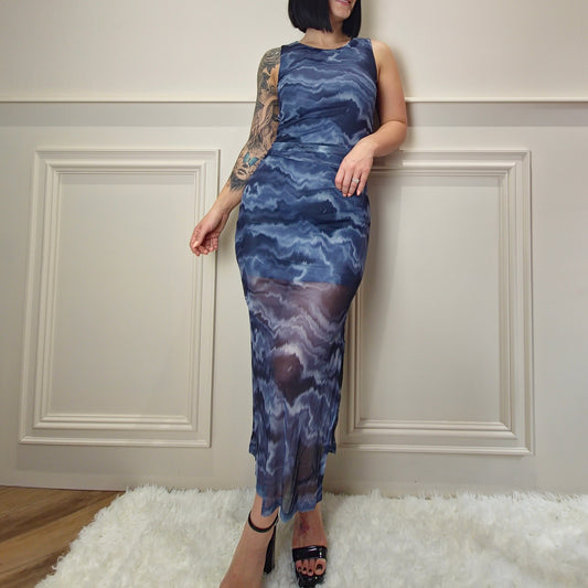 ROSIE - Ruched Tie Dye Print Side Slit Maxi Dress