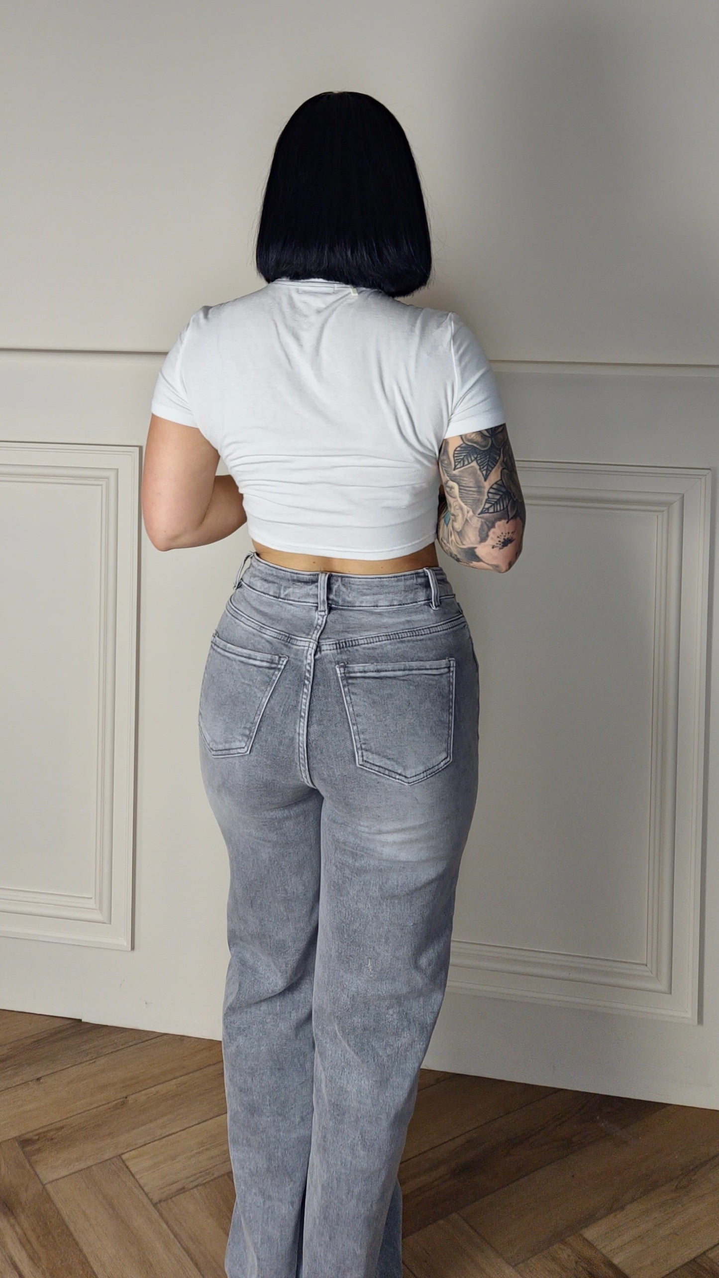 HAYLEY - High Waist Dad Fit Stretch Denim Grey Jeans