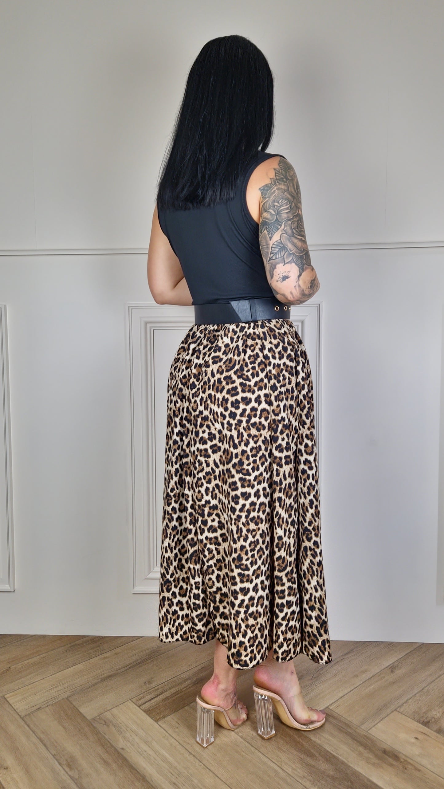 KEELEY - Two Tone Dress Black/Leopard