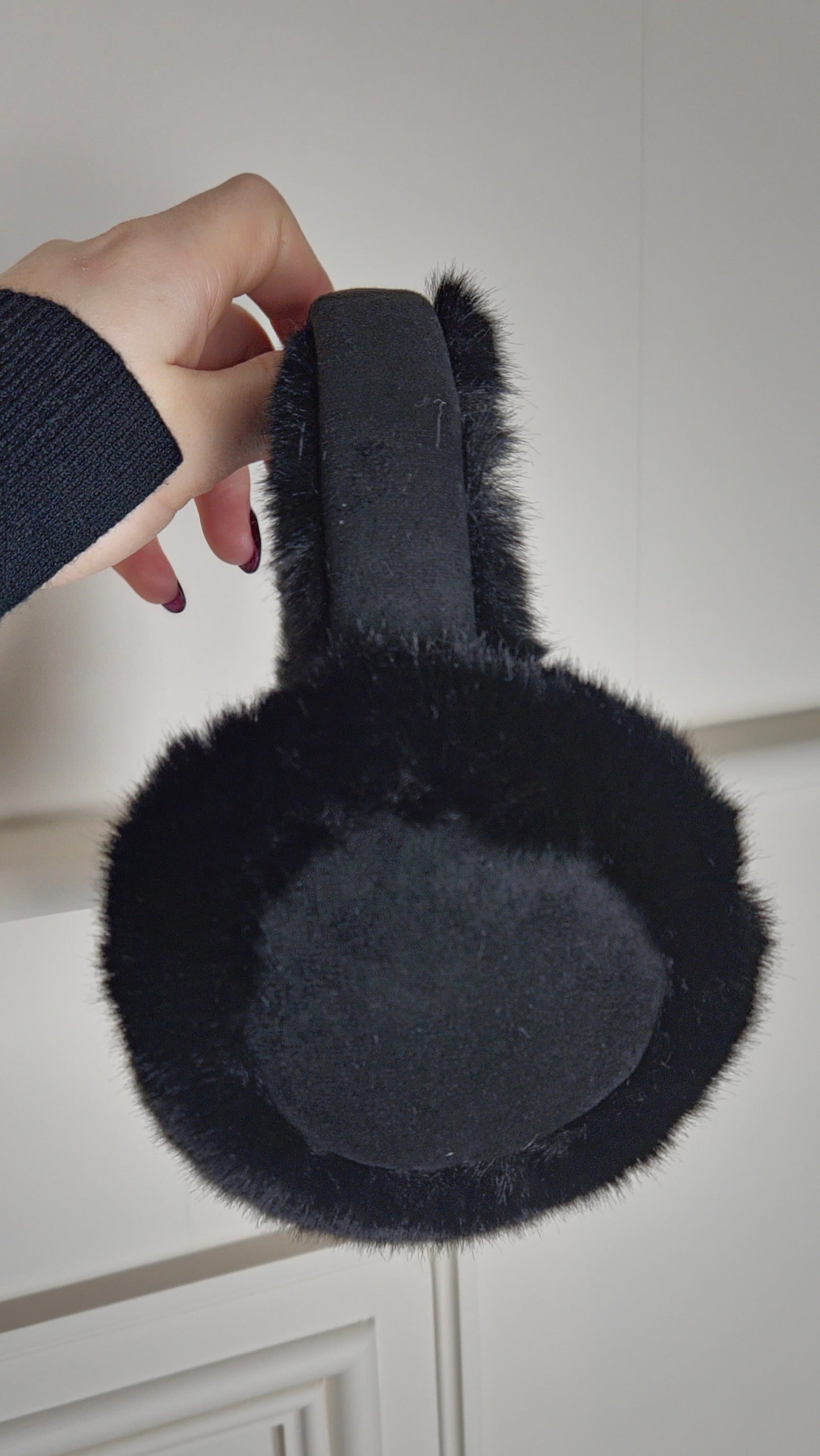 DINA - Faux Suede & Fur Ear Muffs Black