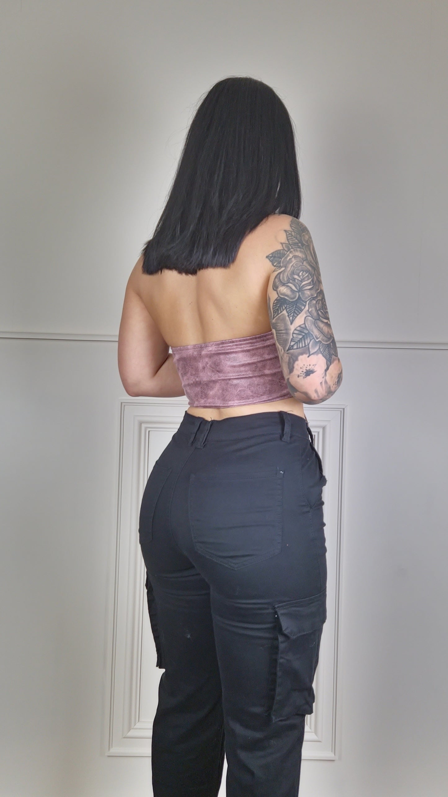 ELSIE - Faux Leather Halterneck Top Rose