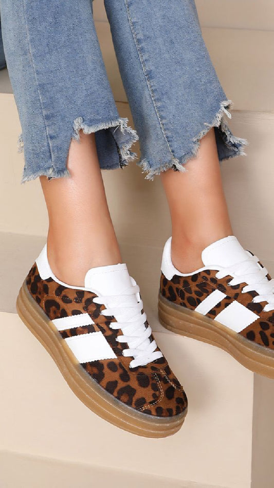 SARA - Leopard Lace Up Chunky Trainer
