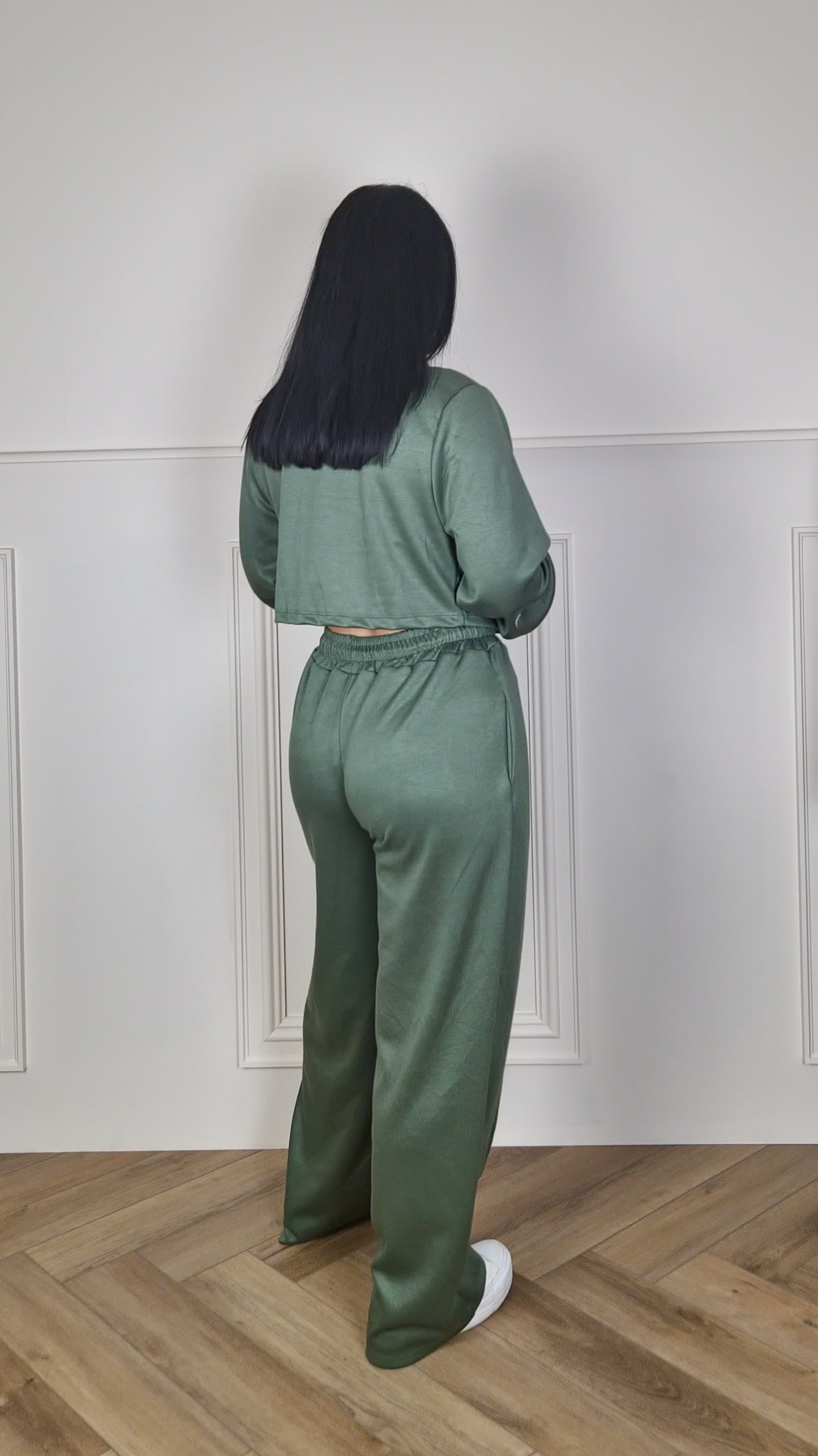 MONIQUE - Bomber Zip Up Jacket With Wide Leg Trouser Set Khaki