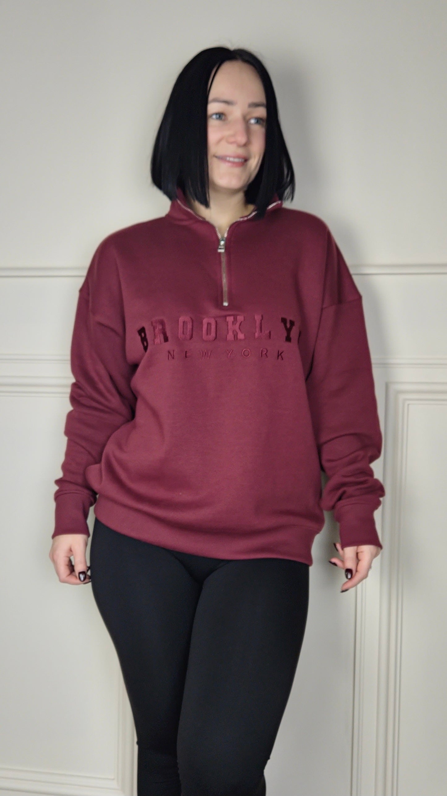 BROOKLYN - Half Zip Sweatshirt Burgundy