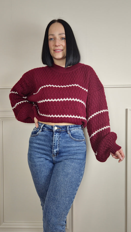 CINDY - Patterned Knitted Jumper Burgundy