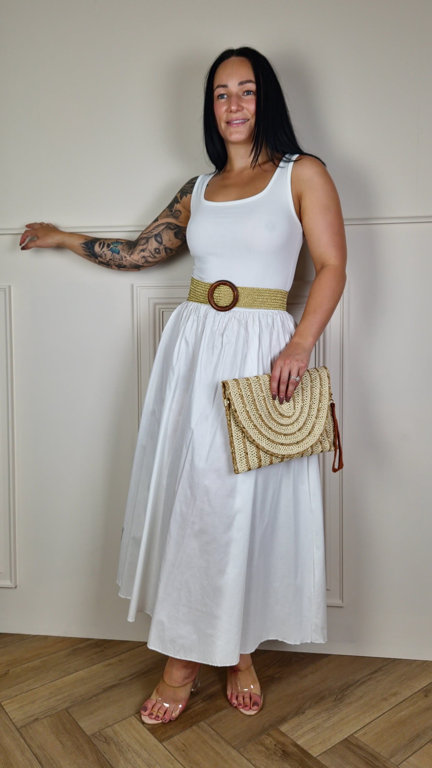 KEELEY - Two Tone Dress White/White