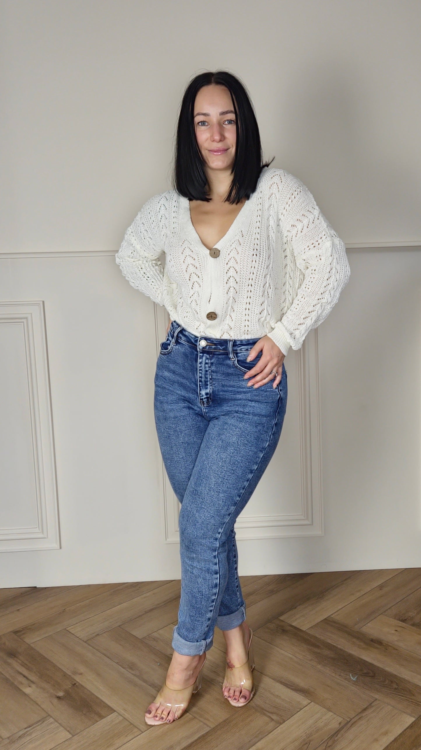 ARLINA - Crochet Knitted Cardigan Ivory