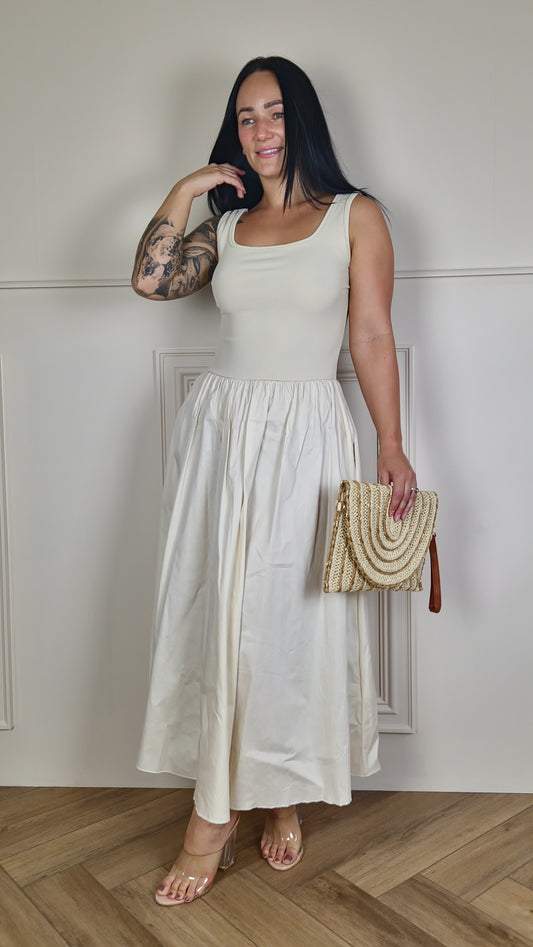 KEELEY - Two Tone Dress Cream